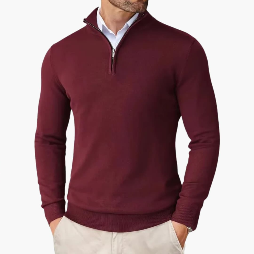 Comfortabele heren pullover met kwart rits en geribbelde zoom. Perfect voor casual winter mode en vrijetijd.