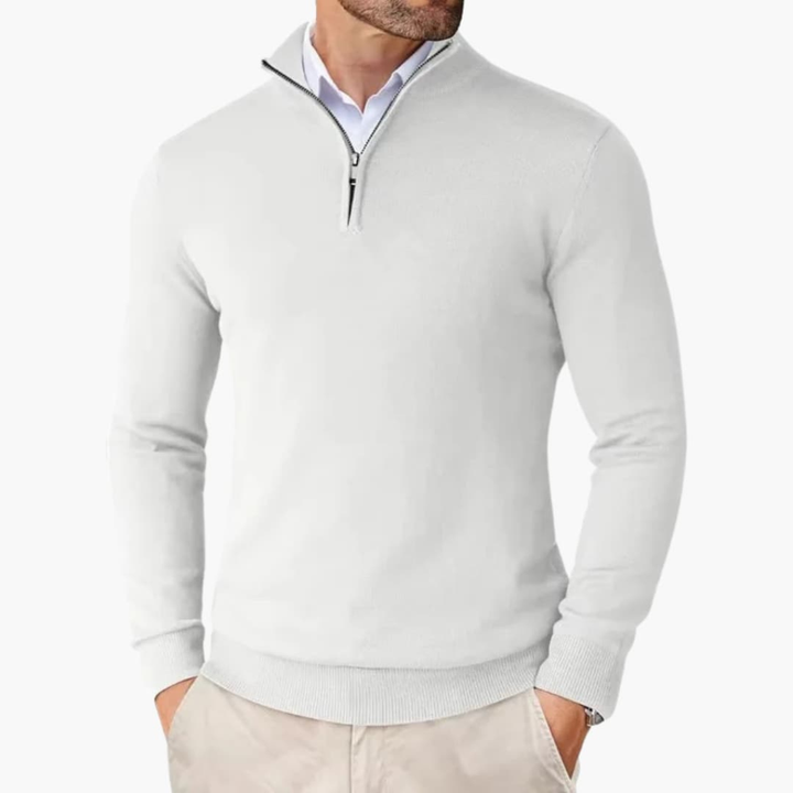 Modieuze heren trui met kwart rits en geribbelde details, perfect voor casual mode en wintercomfort.