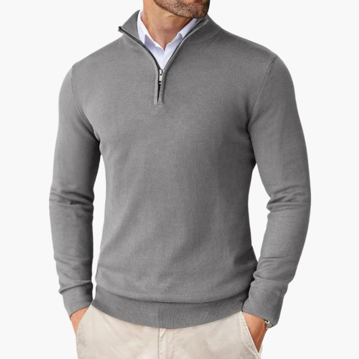 Winterse heren pullover met kwart rits en geribbelde zoom. Ideaal voor vrijetijd, casual mode in donkergrijs.