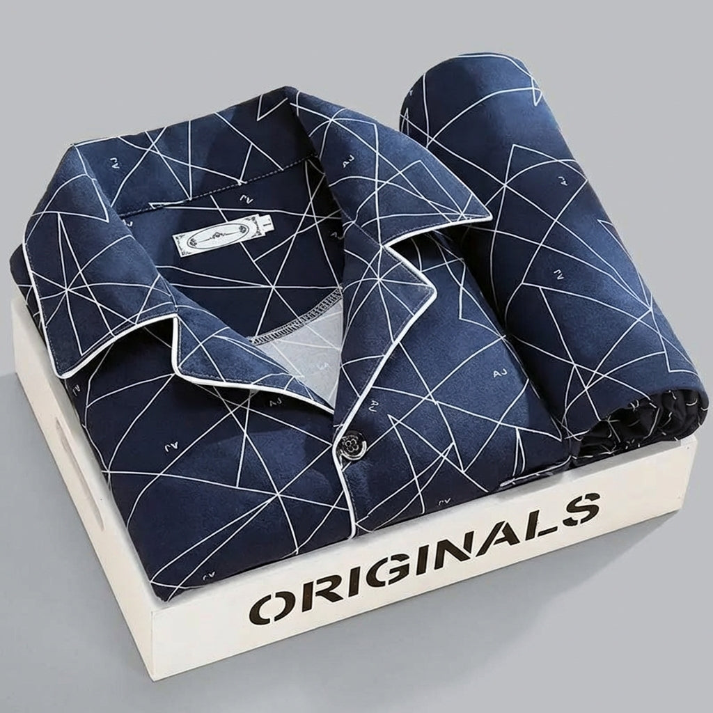 Trendy herenpyjama met knoopsluiting, stijlvolle nachtkleding die comfort en look combineert.