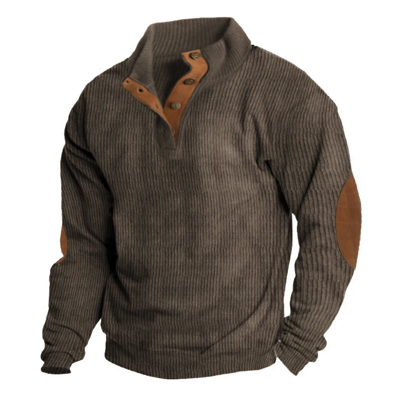 Comfortabele heren trui, ribgebreide textuur, met moderne kwartsluiting voor casual elegantie.