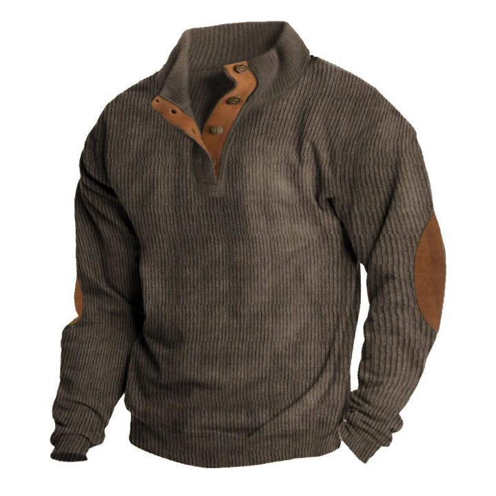 Comfortabele heren trui, ribgebreide textuur, met moderne kwartsluiting voor casual elegantie.