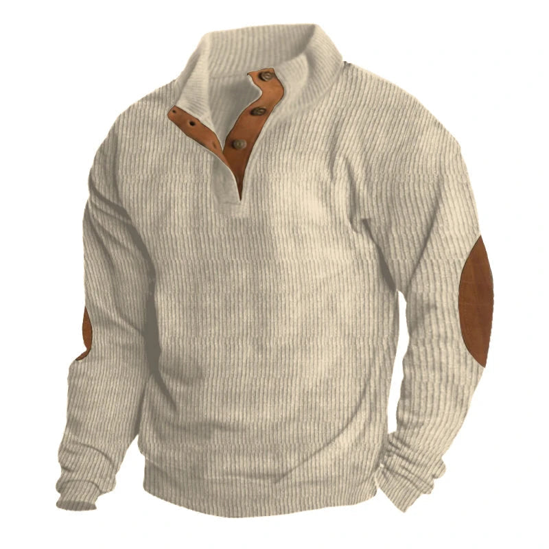 Stijlvolle heren ribgebreide trui met kwartsluiting, een warme pullover voor herfst en winter.