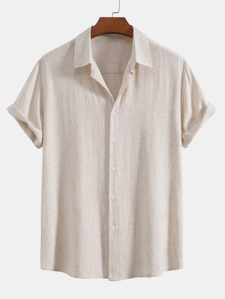 Beige heren overhemd met korte mouw en relaxed fit pasvorm