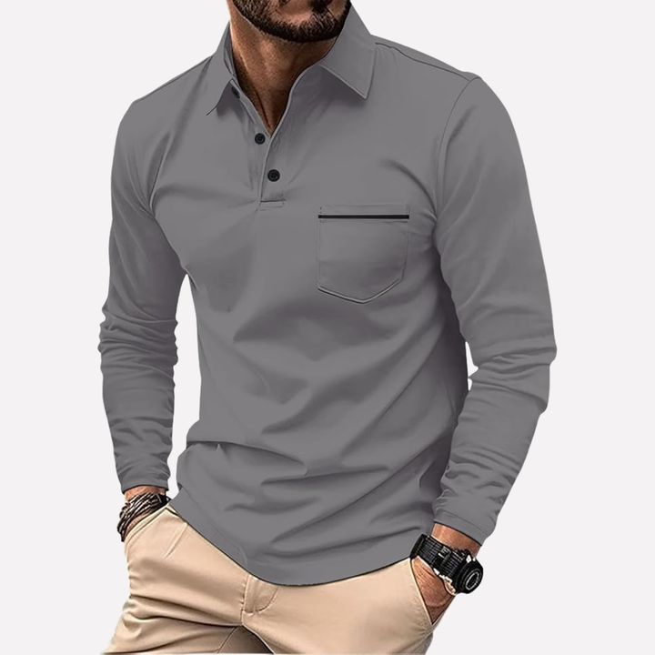 Heren shirt AM1, lange mouwen, casual. Ronde hals en stijlvol contrast design. Comfortabele herenmode.