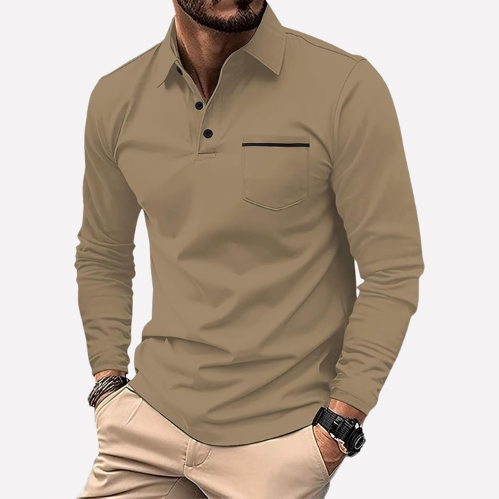 Casual heren shirt met ronde hals en lange mouwen. Uniek contrast design voor een moderne, comfortabele look.