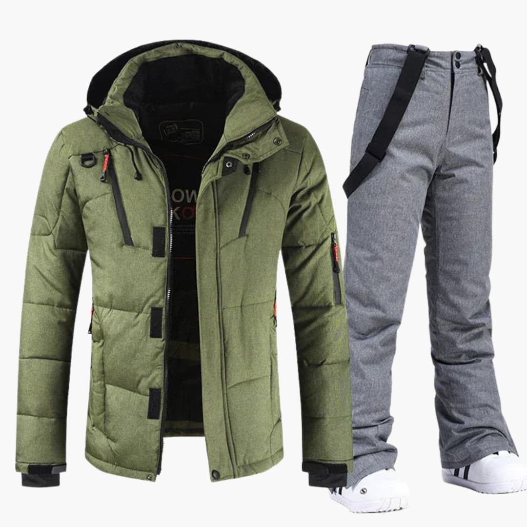 Heren ski set met comfortabel ski-jack en bijpassende skibroek voor een warme wintersportervaring.