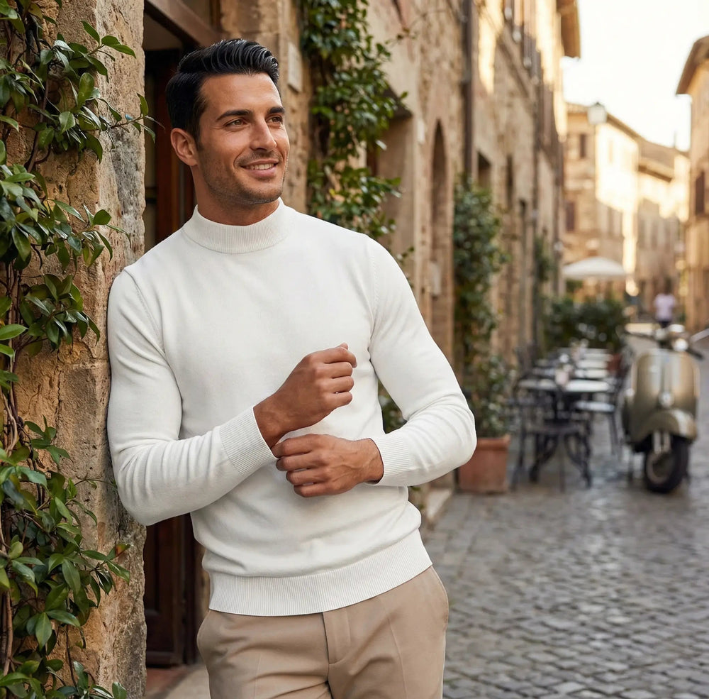 Stijlvolle grijze heren slim-fit coltrui, ideaal voor een casual of elegante winterlook. Modieuze pullover.