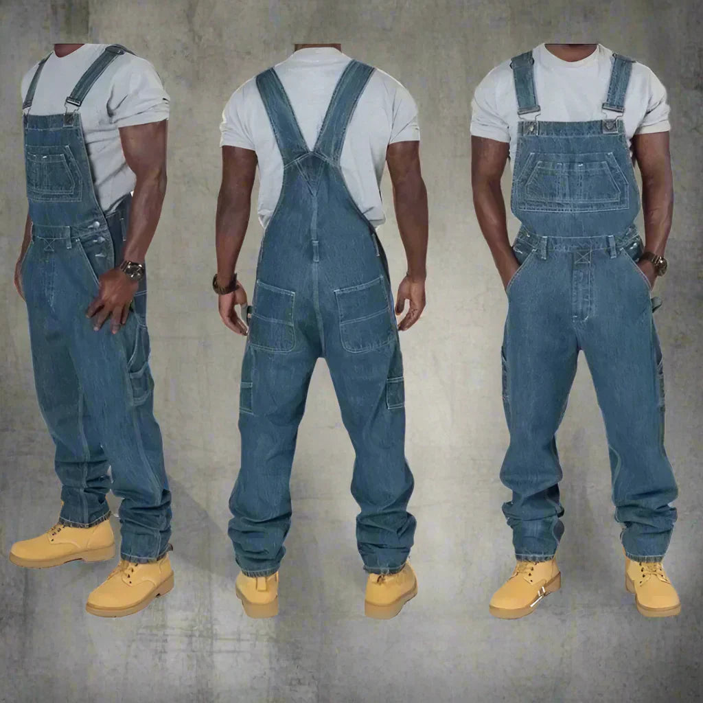 Trendy heren jumpsuit met slim fit pasvorm en contrasterend splice design.