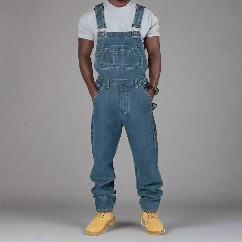 Modieuze heren overall met splice details, ontworpen voor een slanke en urban stijl.