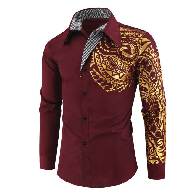 Elegant herenoverhemd, slim fit, met luxe gouden details. Perfect voor feestelijke gelegenheden en speciale events.