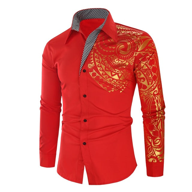 Stijlvol heren overhemd met gouden accenten, lange mouwen en een moderne slim fit pasvorm voor elke gelegenheid.