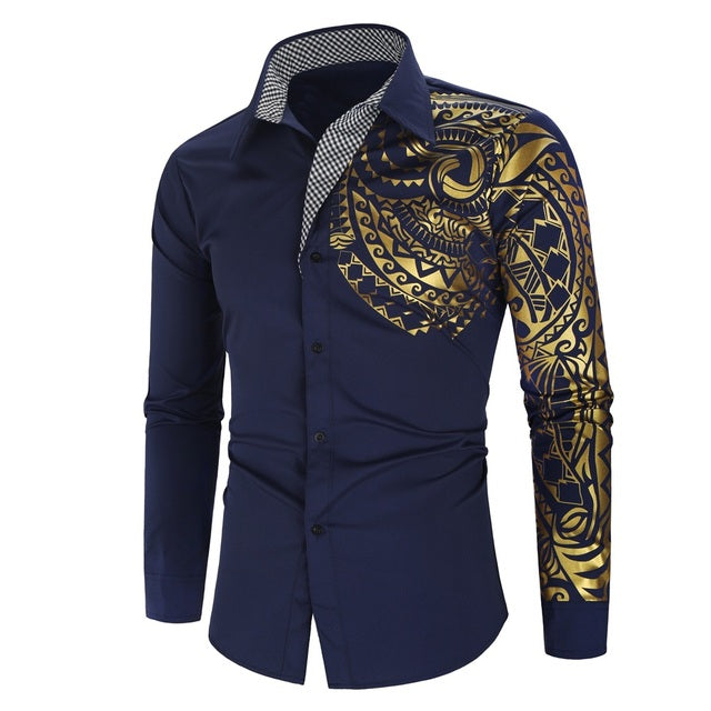 Feestoverhemd voor heren, slim fit, met chique gouden accenten. Creëer een elegante look voor elk evenement.