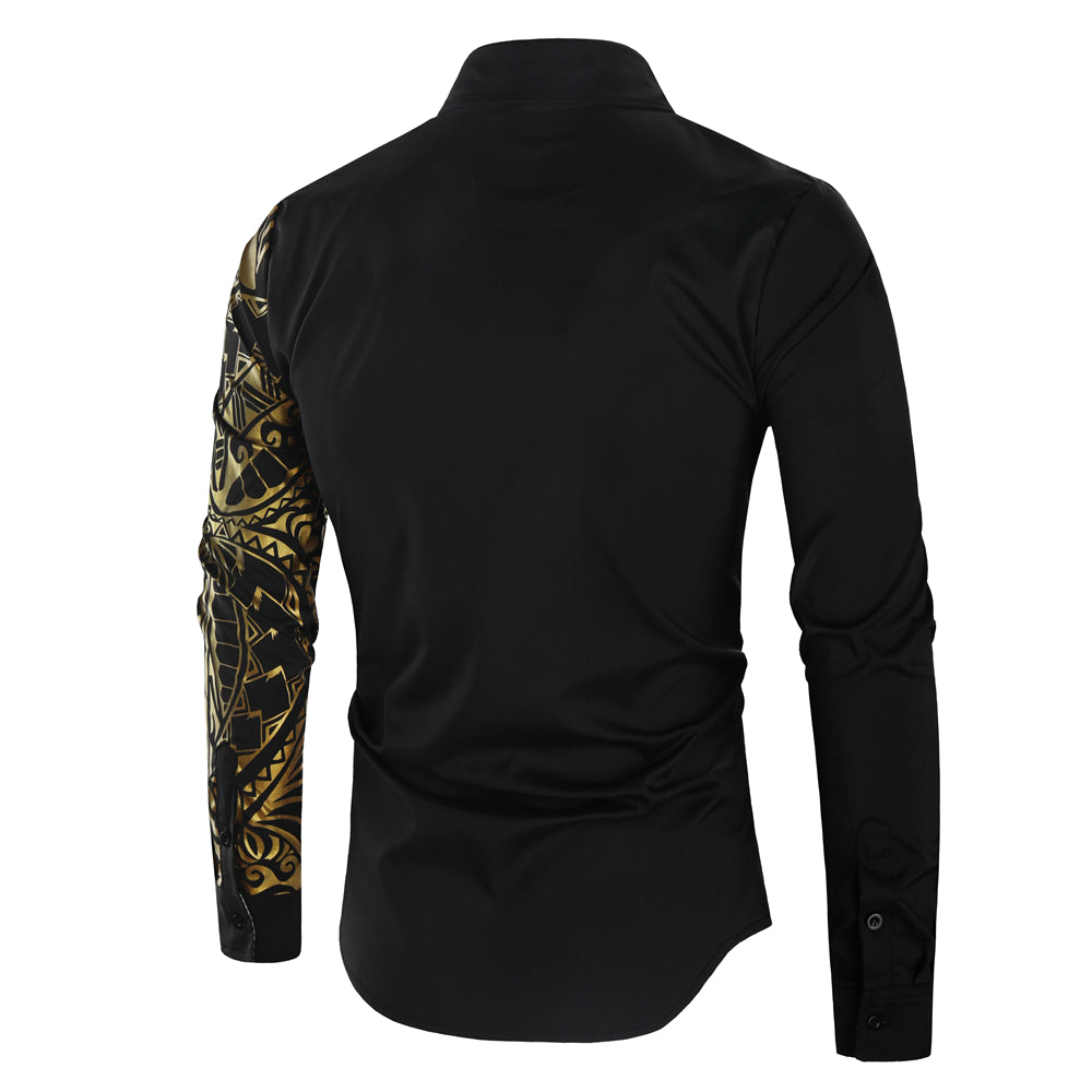 Heren overhemd met gouden knopen en kraagdetails, slim fit pasvorm en lange mouwen voor een luxueuze uitstraling.