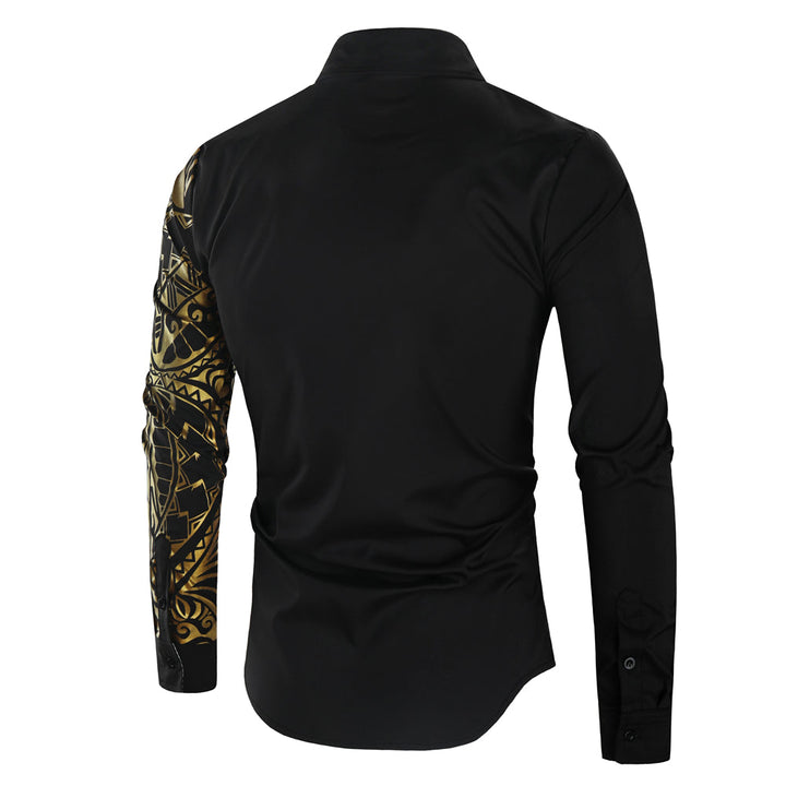 Heren overhemd met gouden knopen en kraagdetails, slim fit pasvorm en lange mouwen voor een luxueuze uitstraling.
