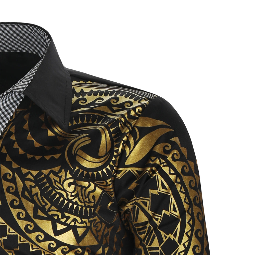 Comfortabel en stijlvol slim fit herenoverhemd met gouden accenten en lange mouwen voor een moderne look.