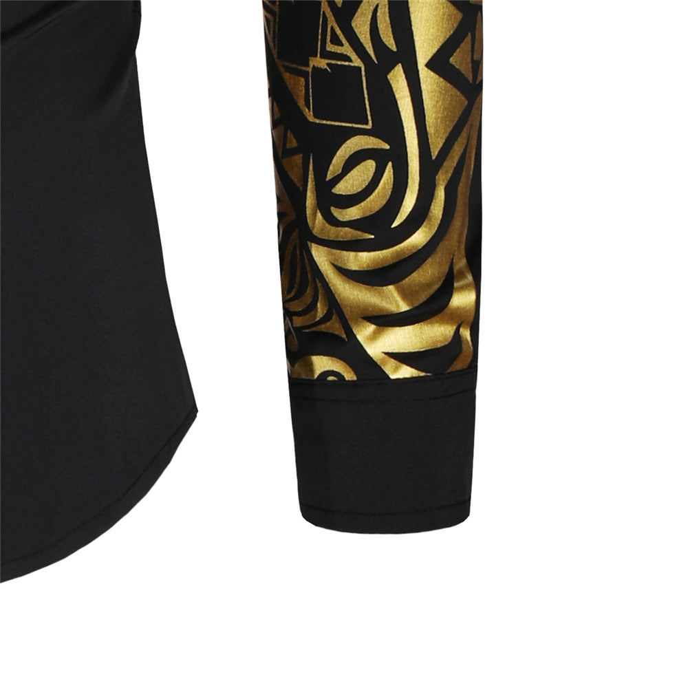 Luxe herenoverhemd, slim fit, met gouden accenten en lange mouwen voor een exclusieve en opvallende uitstraling.