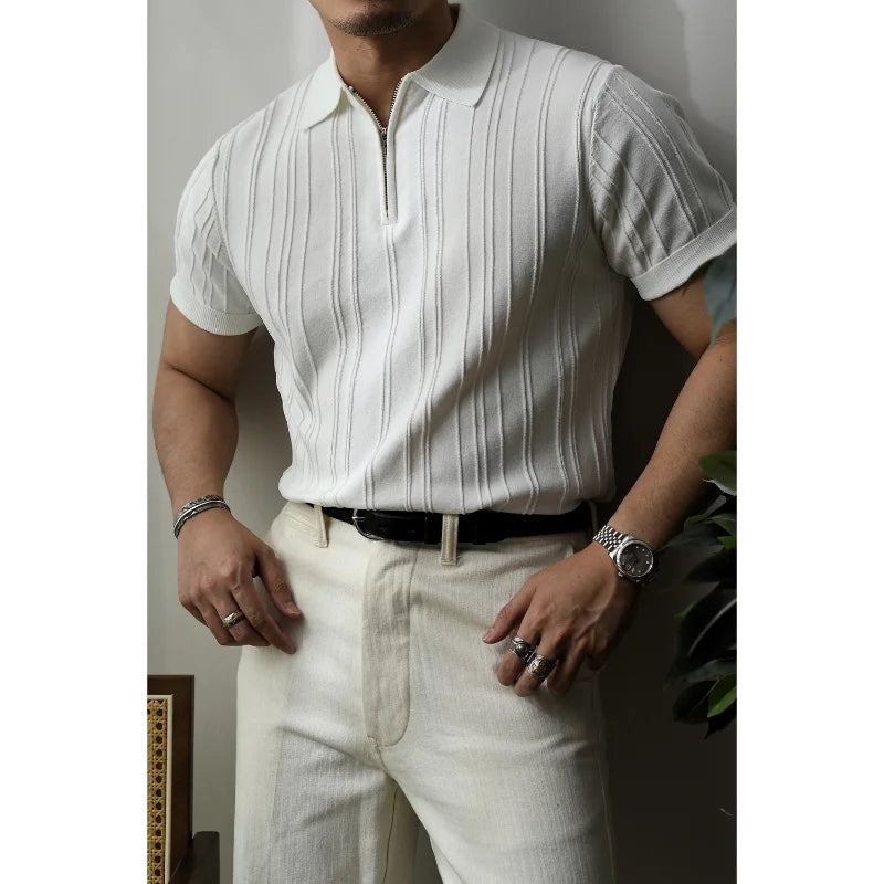 Heren slim fit poloshirt met ritskraag, ideaal voor zomerse casual looks.