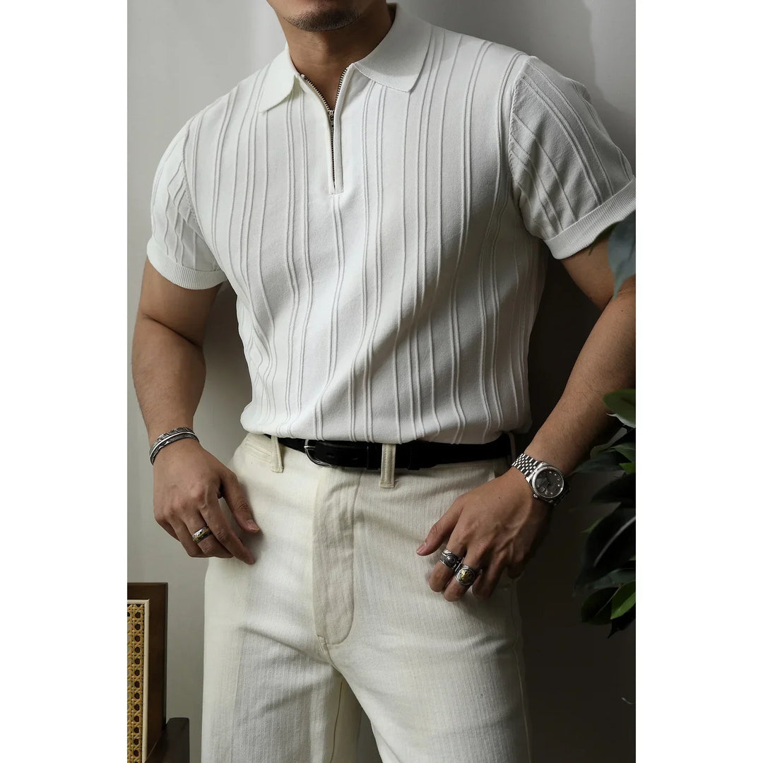 Heren bovenkleding: slim fit poloshirt met ritskraag, trendy en veelzijdig.