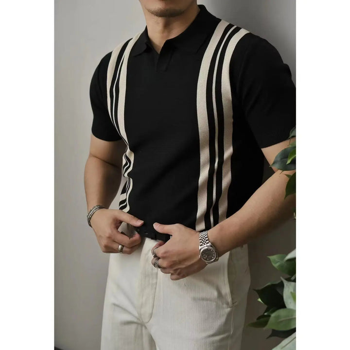 Zomers gestreept slim fit heren poloshirt met rits, voor een frisse, dynamische look.