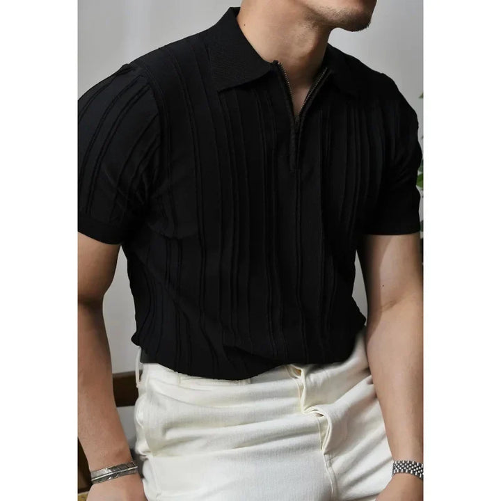 Gestreept slim fit heren poloshirt met ritskraag, casual en comfortabel.