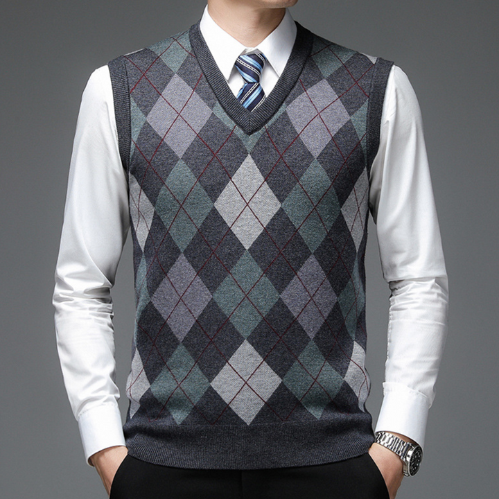 Heren spencer met stijlvol argyle ruitpatroon; klassiek, comfortabel en veelzijdig.