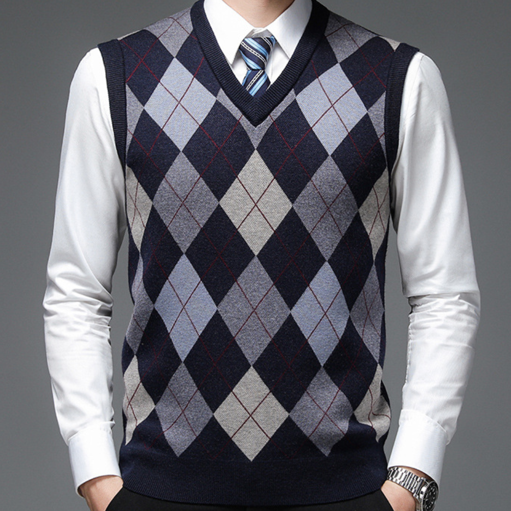 Tijdloze heren argyle spencer, ideaal voor casual en zakelijke herenmode. Stijlvol en comfortabel.