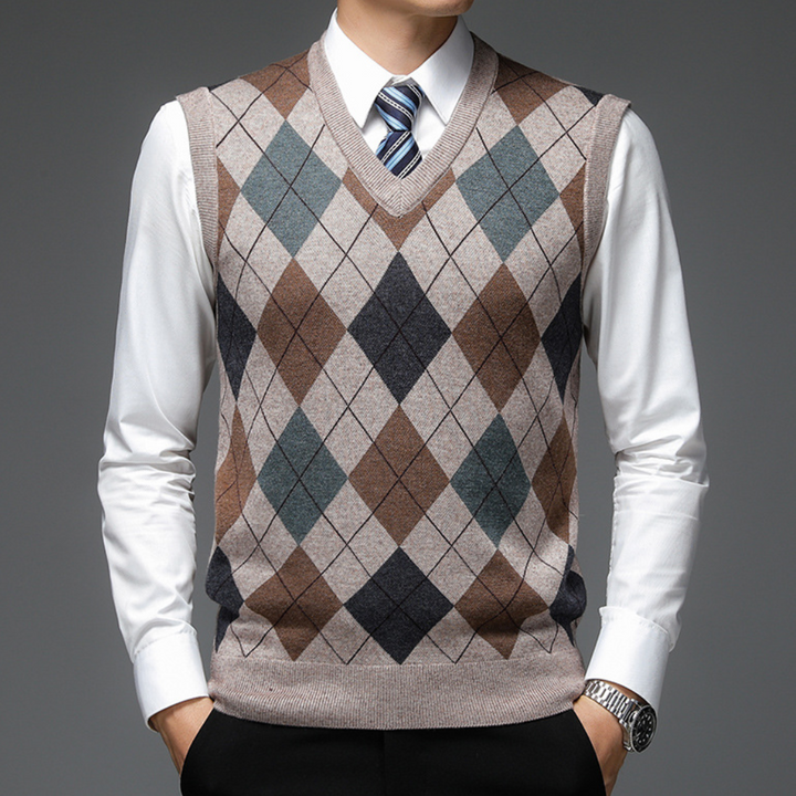 Comfortabele heren spencer met elegant argyle patroon; een veelzijdig vest voor de moderne man.