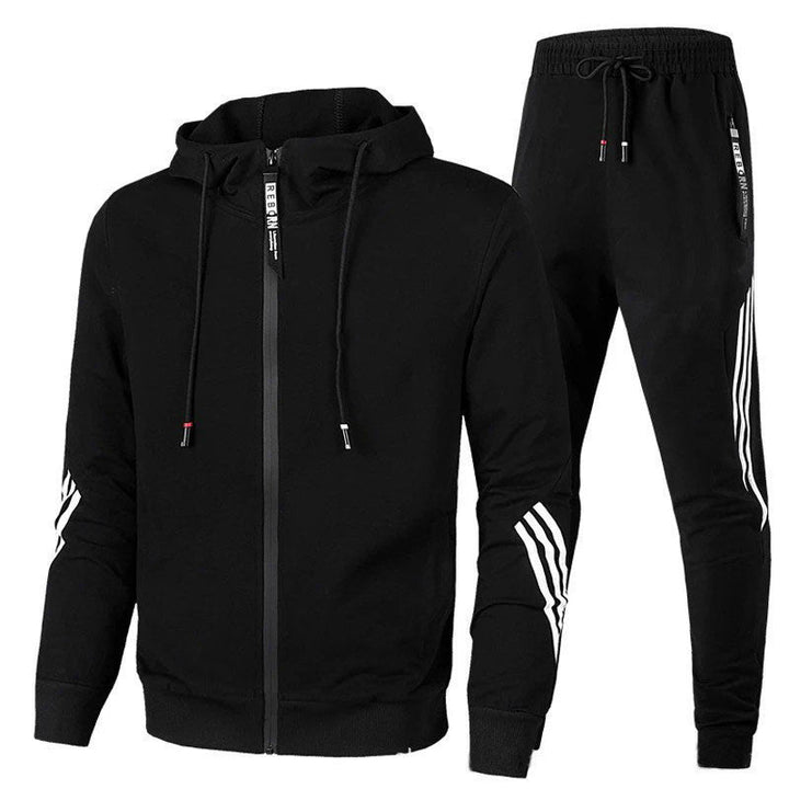 Trendy 2-delig heren trainingspak in wolmix; sportief, comfortabel en perfect voor een actieve lifestyle.