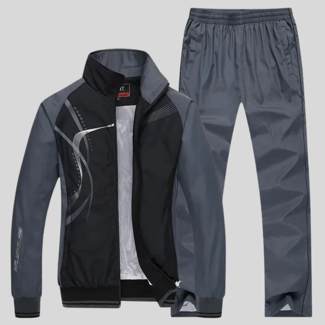 Stijlvolle heren trainingspak set voor overgangsseizoen, perfect voor casual look, comfortabel en duurzaam.