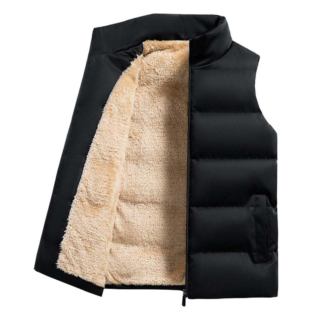 Heren stijlvolle bodywarmer met bontkraag, warm & lichtgewicht, perfect voor winterse casual mode.