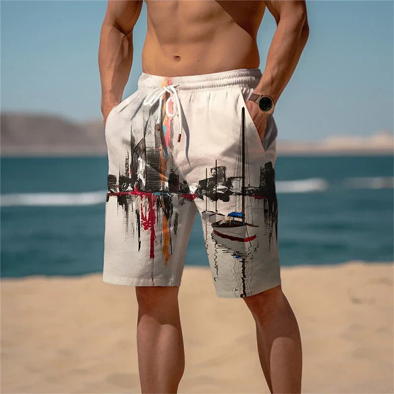 Comfortabele heren strandshorts Jamal van ademend katoen met 3D-print, perfect voor een casual zomerlook.