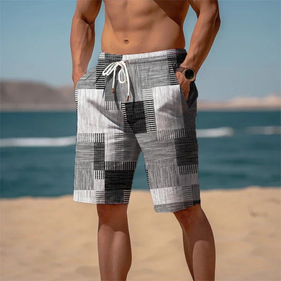 Casual heren strandshorts Jamal met unieke 3D-print, perfect voor vrije tijd, strand of zwembad.