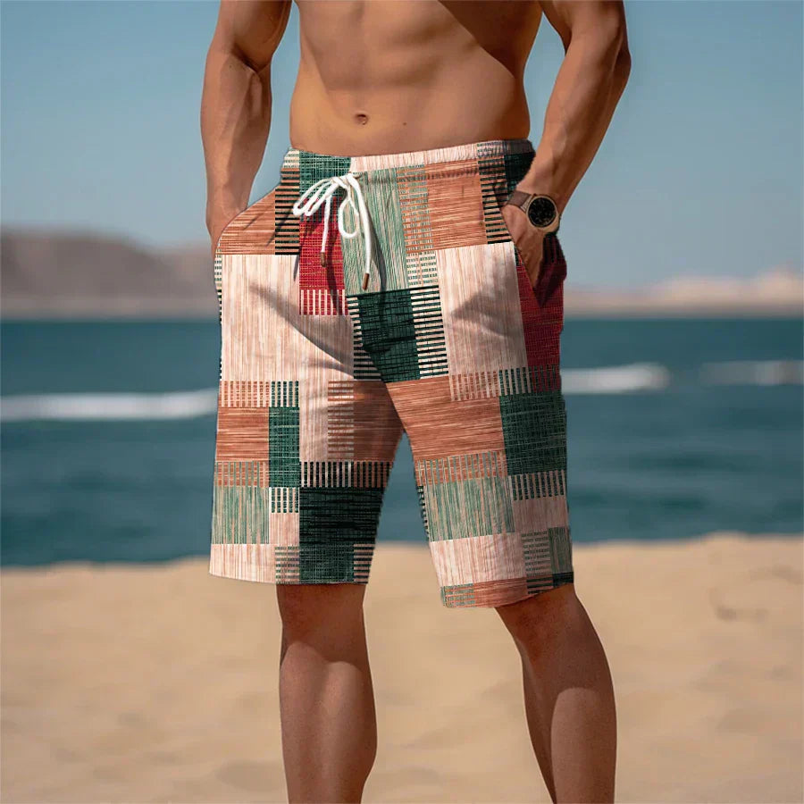 Ademende heren strandshorts Jamal, kleurrijk met trendy 3D-print en elastische tailleband, voor zomers comfort.