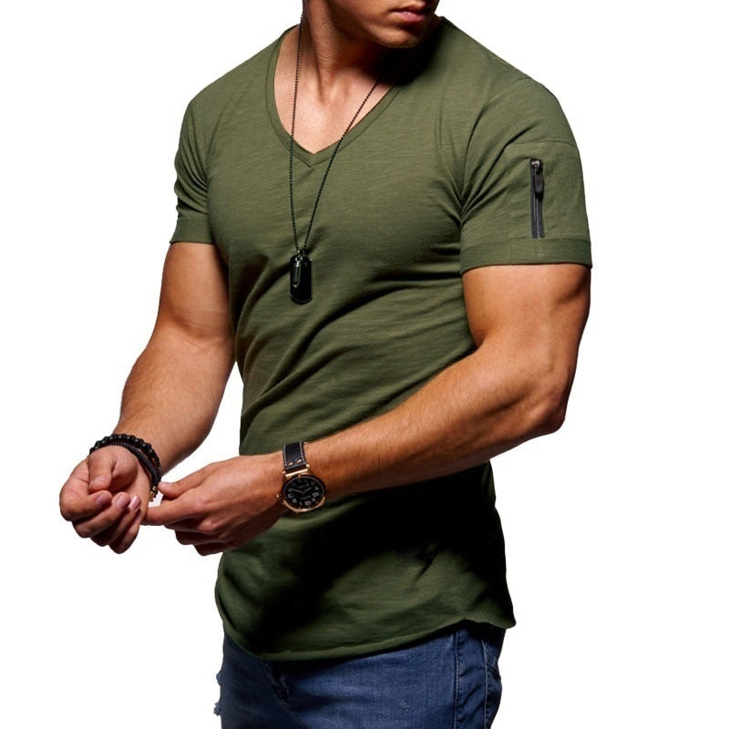 Moderne heren t-shirt met korte mouw en stijlvol ritsdetail
