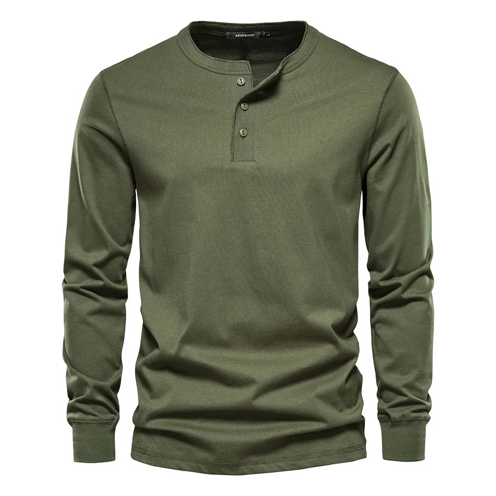 Veelzijdig heren T-shirt lange mouwen. Stijlvolle Henley voor een relaxte, moderne look.