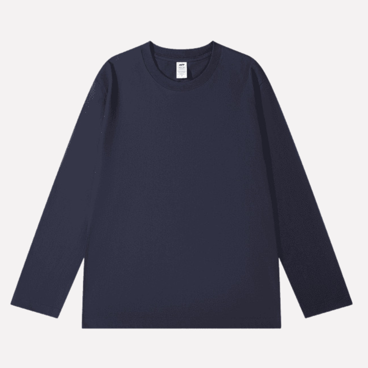 Marineblauw heren t-shirt met lange mouwen. Veelzijdig kledingstuk voor elke gelegenheid, van dagelijks tot vrije tijd.