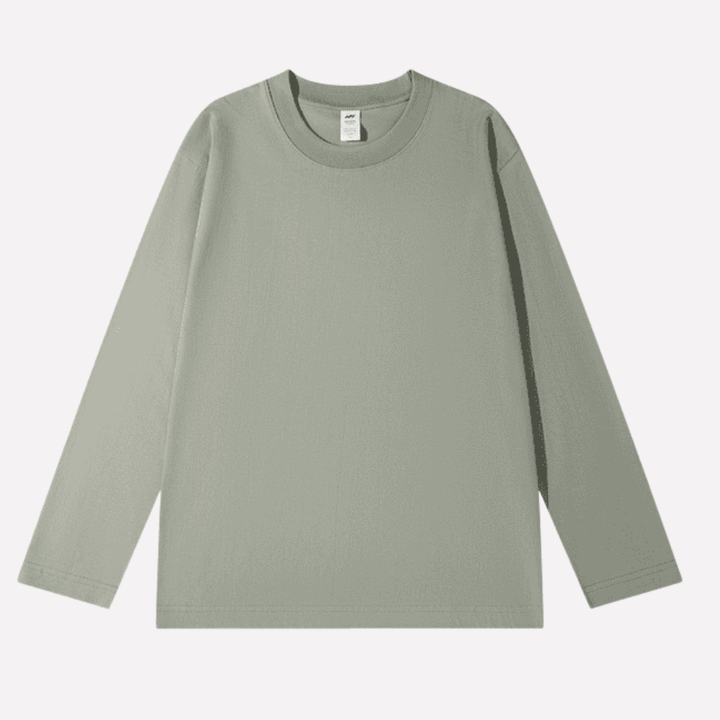 Lichtgrijs heren t-shirt met ronde hals en lange mouwen. Essentieel comfort en stijl voor elke dagelijkse herenmode.