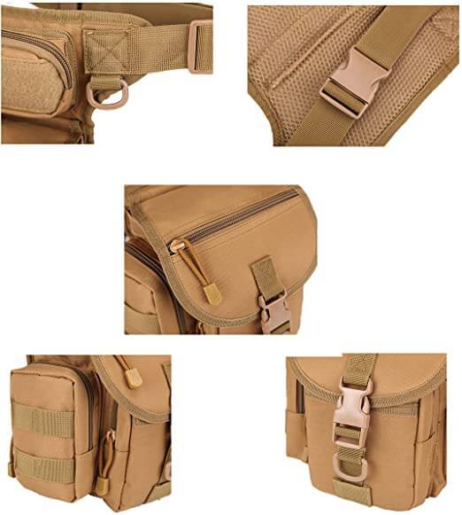 Robuuste heren MOLLE beentas, waterafstotend voor wandelen & motorrijden.