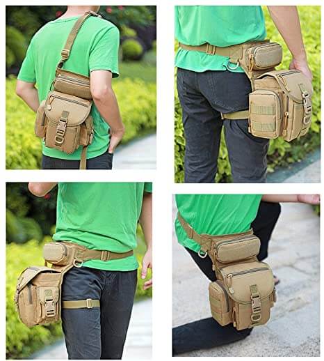 Militaire stijl heren beentas, MOLLE systeem, robuust & waterafstotend voor wandelen.