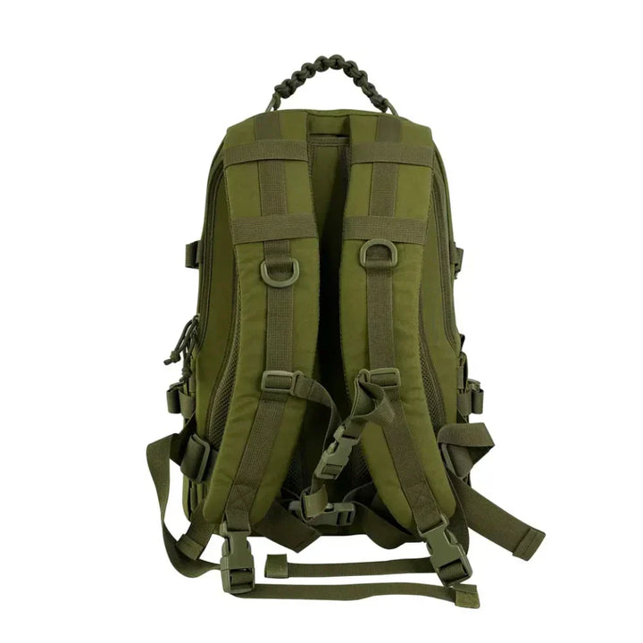 Ruime heren tactische rugzak met Molle, ideaal als wandelrugzak, survival tas of reistas; duurzaam design. Zwart.