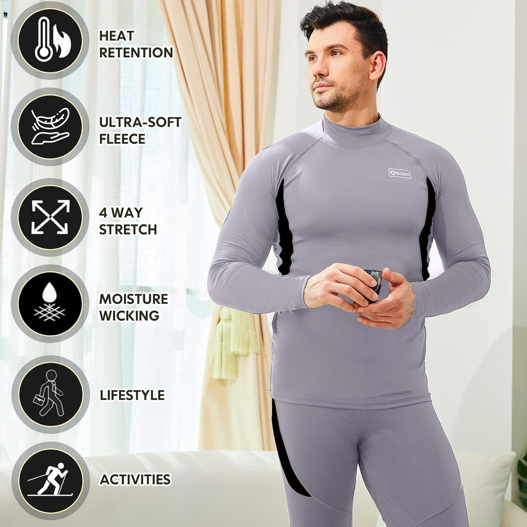 Heren thermoshirt en -broek set, houdt je warm en droog tijdens winterse avonturen.