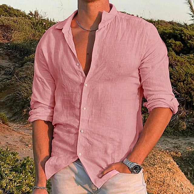 Casual heren linnen overhemd met lange mouwen, ideaal voor lente en zomer. Stijlvol en ademend.