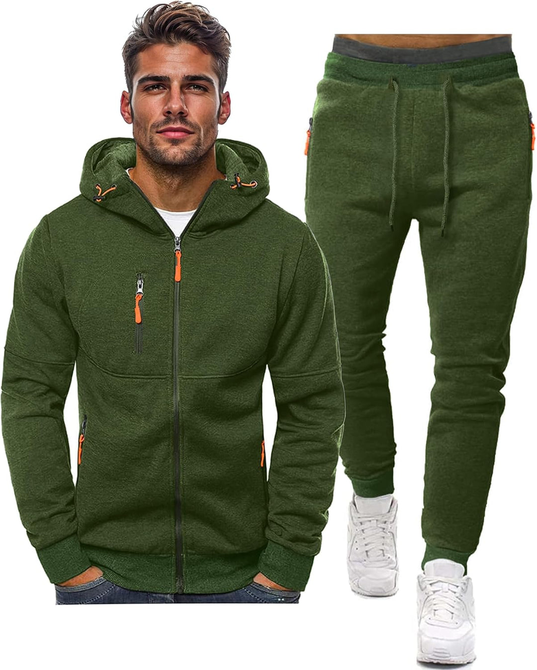 Sportief heren trainingspak, inclusief pullover en broek, voor training of ontspanning.