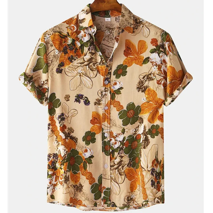 Heren tropenhemd met bloemenprint, licht & comfortabel voor zomerse dagen en vakanties.