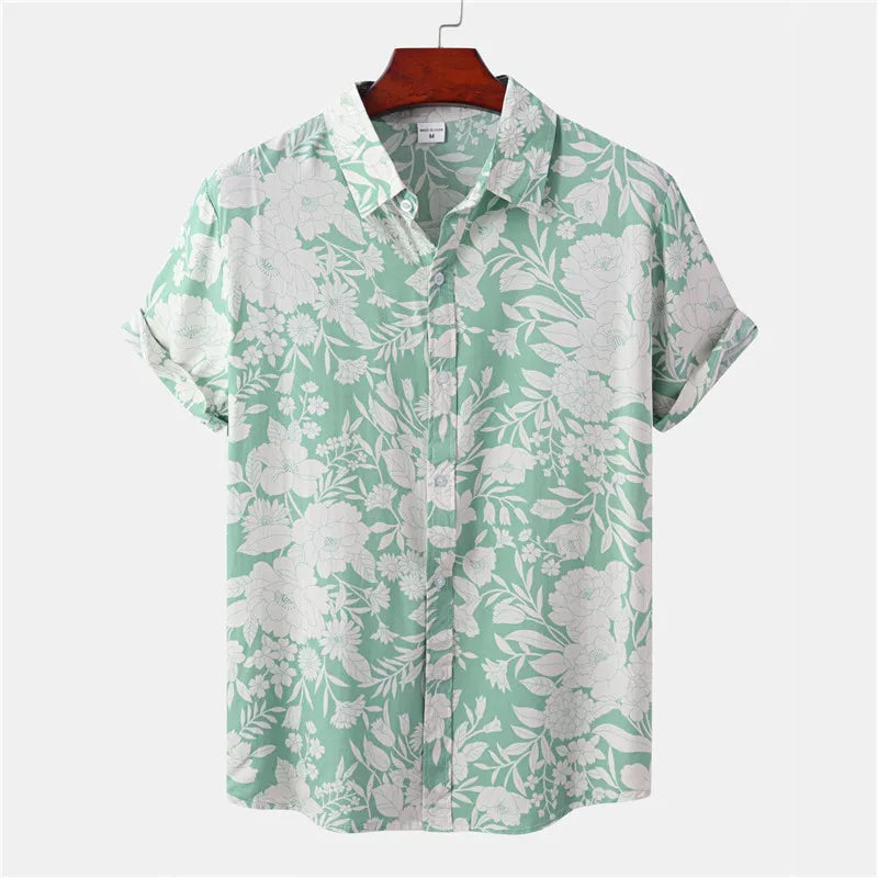 Comfortabel heren overhemd met gedetailleerde bloemenprint, perfect voor een relaxte zomermode.