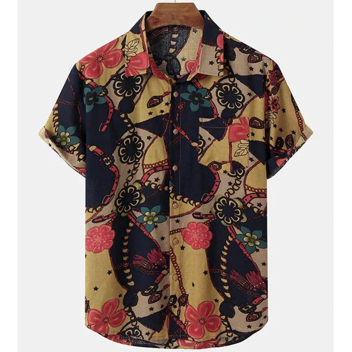 Heren tropenhemd met vrolijke bloemenprint, ideaal voor vakantie, strand en zomerfeestjes.