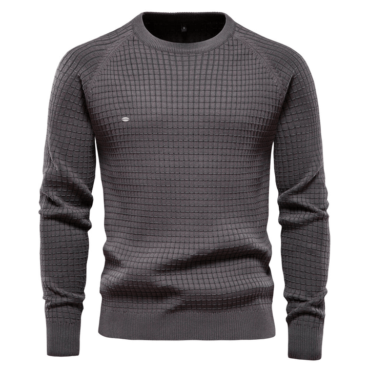 "Heren trui met klassieke O-hals, effen kleuren, 100% katoen, comfortabel en warm, geschikt voor diverse gelegenheden."