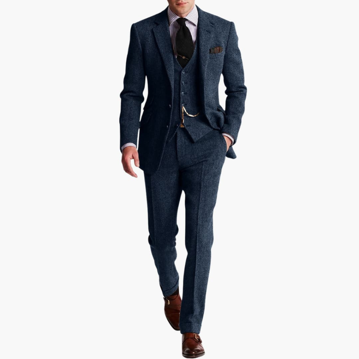 Veelzijdig formeel heren tweed pak, geschikt voor zakelijk gebruik en speciale feestelijke momenten.