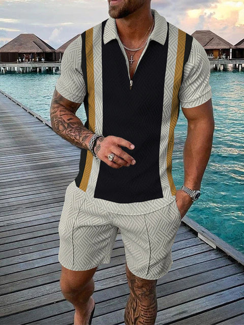 Rugweergave van de complete heren zomerset: polo en shorts. Comfortabele casual kleding.